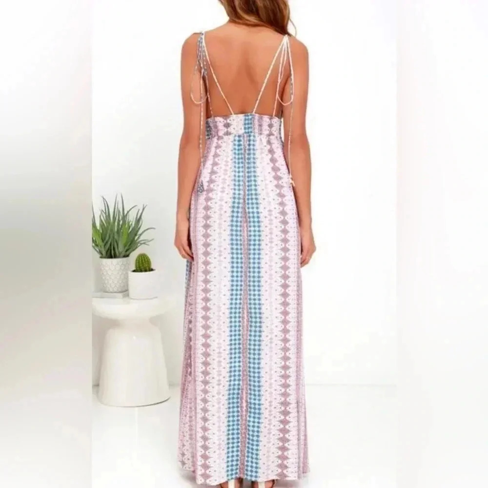 Lulu Print Backless V Neck Slip Maxi Dress - Picture 5 of 16